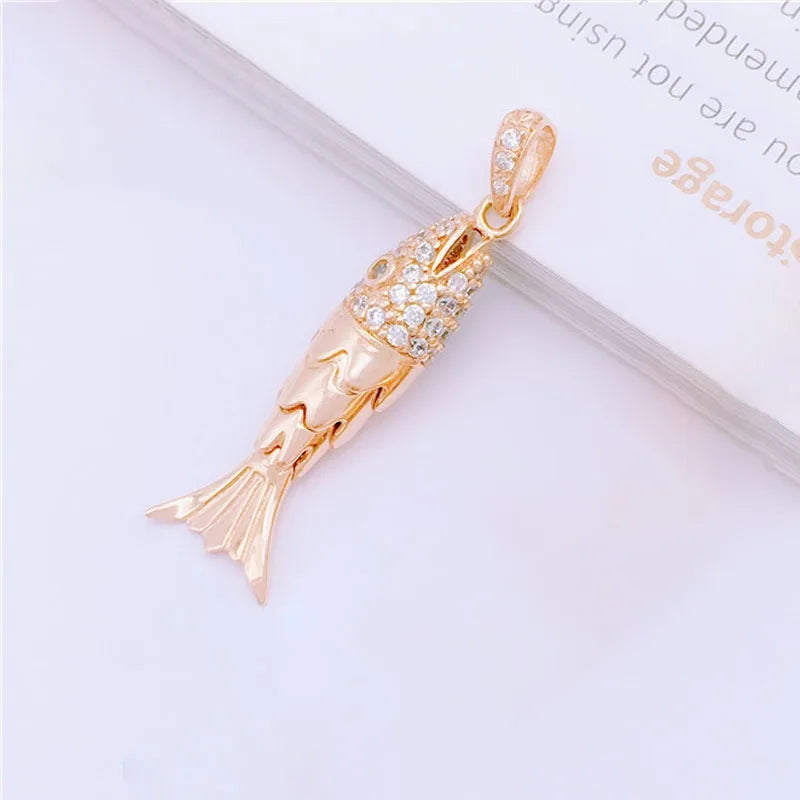 585 Purple Gold Creative Shiny Fish-Shaped Necklace Classic Plated 14K Rose Gold Pendant Clavicle Chain New in Jewelry