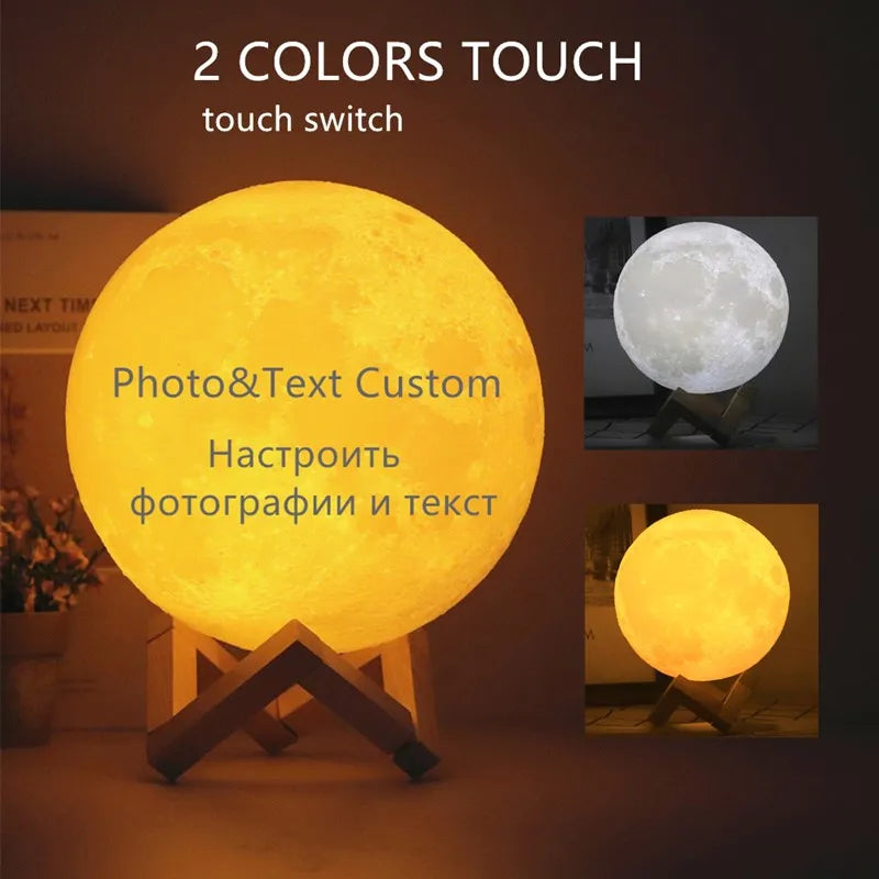 Photo/Text Customized 3D Printing Moon Lamp Touch Switch Night Light for Kids Girlfriend Family Custom Gift Home Decor Dropship
