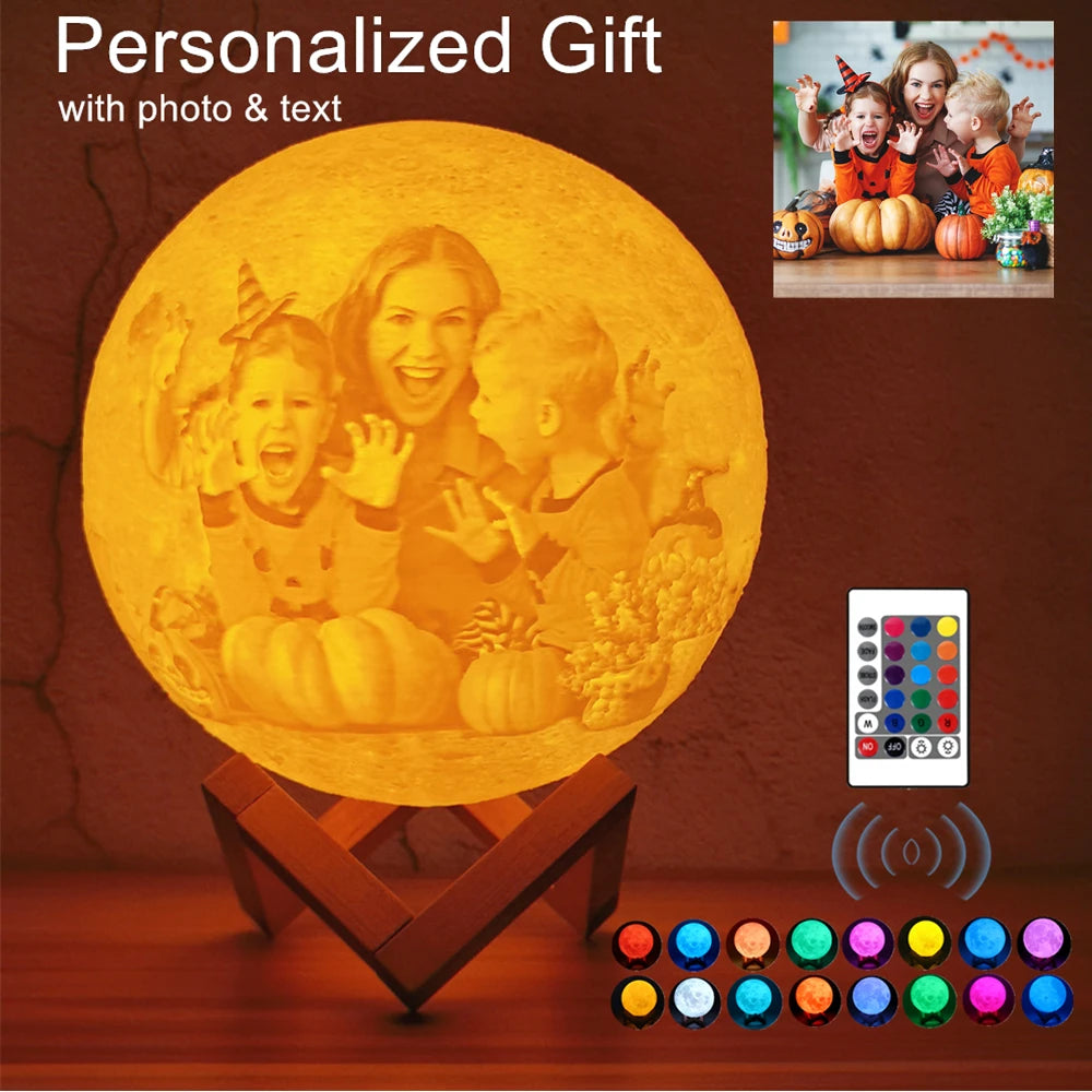 Photo/Text Customized 3D Printing Moon Lamp Touch Switch Night Light for Kids Girlfriend Family Custom Gift Home Decor Dropship