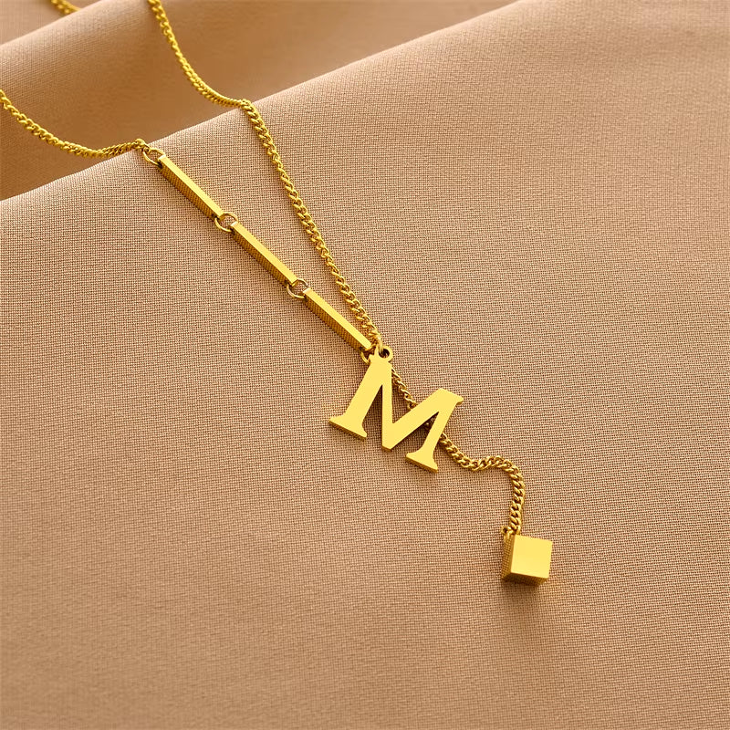 Initial Letter Stainless Steel Pendant Necklace for Women Fashion Gold Color Chain A-Z Alphabet Clavicle Necklaces Jewelry Gift