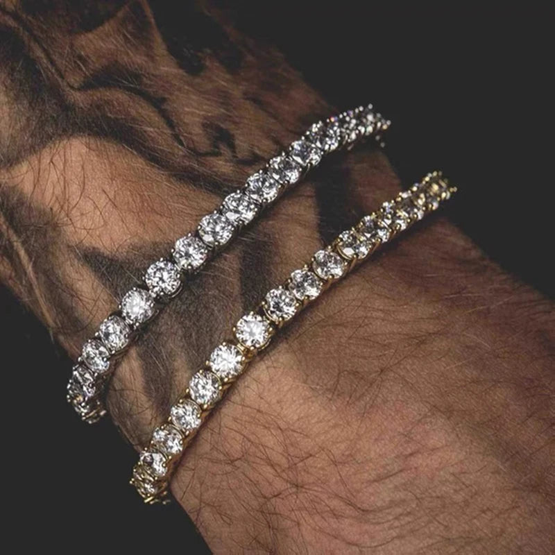 Hiphop Tennis Bracelet Homme Iced Out 3/4/5Mm Cubic Zirconia Mens Crystal Chain on the Hand Hip-Hop Streetwear Jewelry Male H086