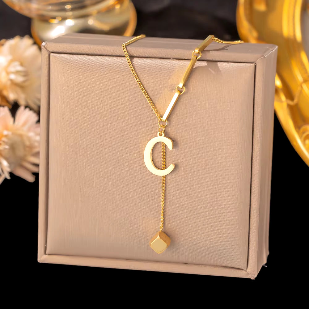 Initial Letter Stainless Steel Pendant Necklace for Women Fashion Gold Color Chain A-Z Alphabet Clavicle Necklaces Jewelry Gift