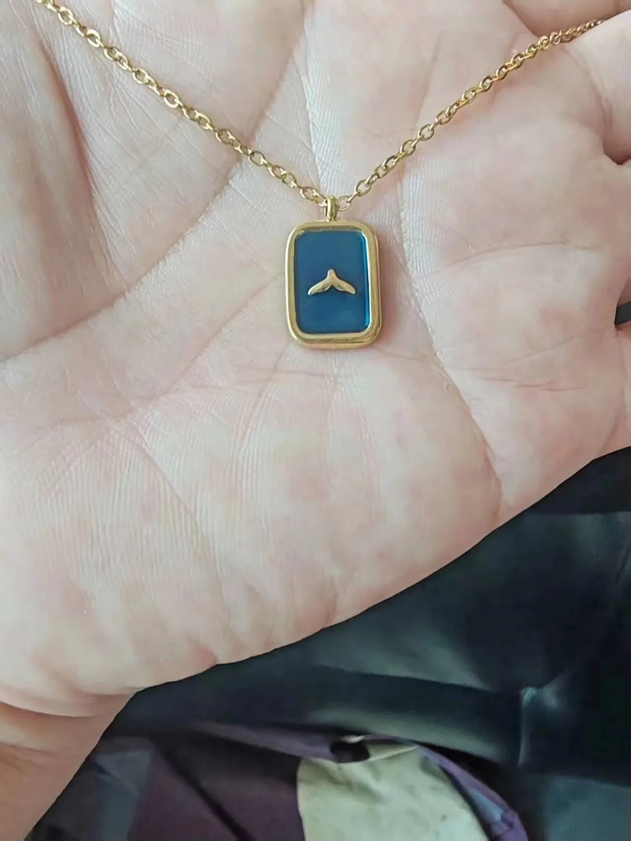 Stainlee Steel Rectangle Whale Shark Tail Necklace