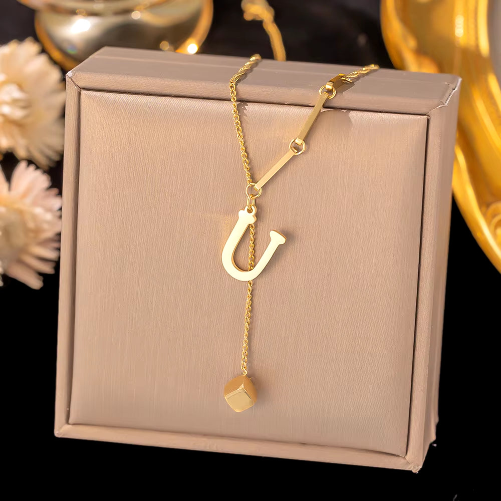 Initial Letter Stainless Steel Pendant Necklace for Women Fashion Gold Color Chain A-Z Alphabet Clavicle Necklaces Jewelry Gift