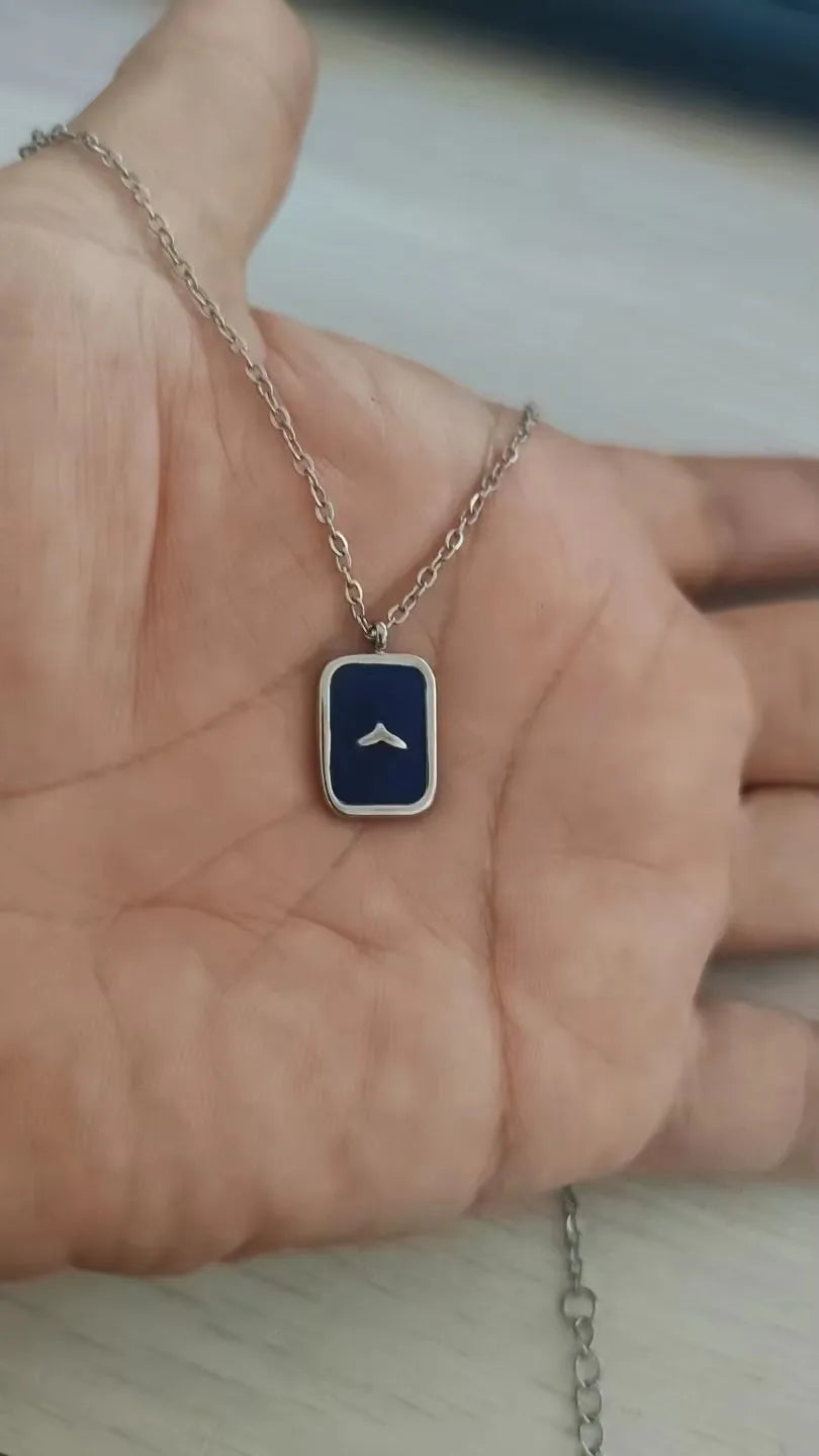 Stainlee Steel Rectangle Whale Shark Tail Necklace